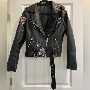 Bellivera Embroidered Moto Leather Jacket